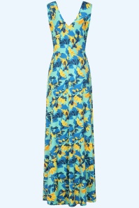 Vintage Chic for Topvintage - Topvintage exclusive ~ Deveny Floral maxi jurk in blauw en geel 3