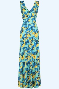 Vintage Chic for Topvintage - Topvintage exclusive ~ Deveny Floral maxi jurk in blauw en geel