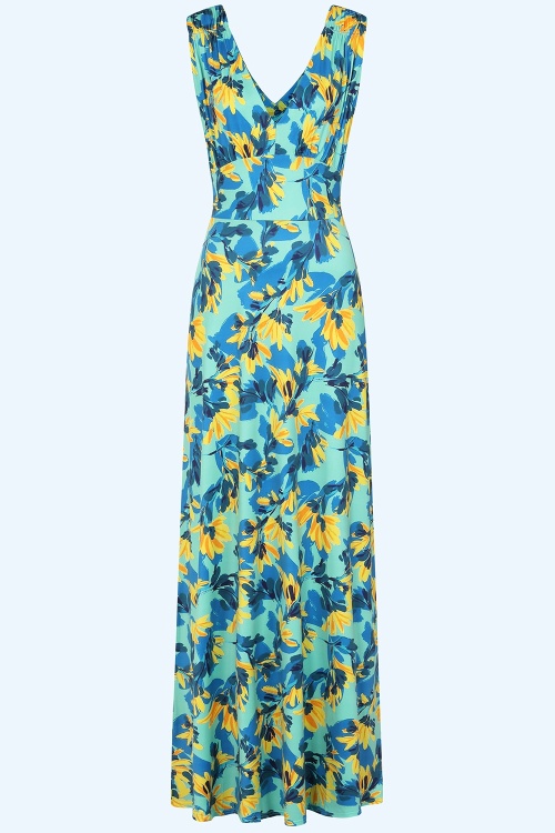 Vintage Chic for Topvintage - Topvintage exclusive ~ Deveny Floral maxi jurk in blauw en geel