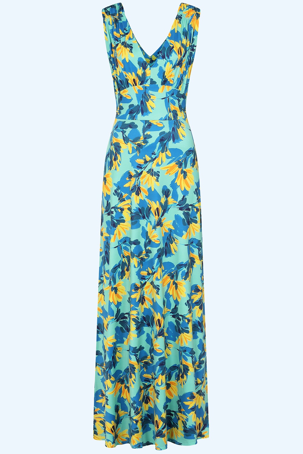 Vintage Chic for Topvintage - Topvintage exclusive ~ Deveny Floral maxi jurk in blauw en geel