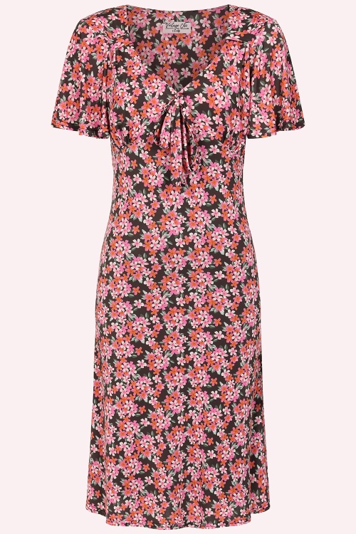 Vintage Chic for Topvintage - Topvintage exclusive ~ Devon Ditsy jurk in bruin en roze