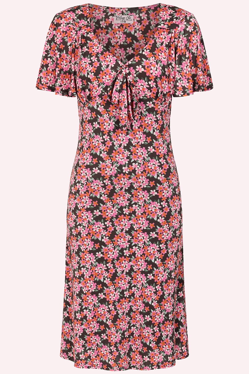 Vintage Chic for Topvintage - Topvintage exclusive ~ Devon Ditsy jurk in bruin en roze