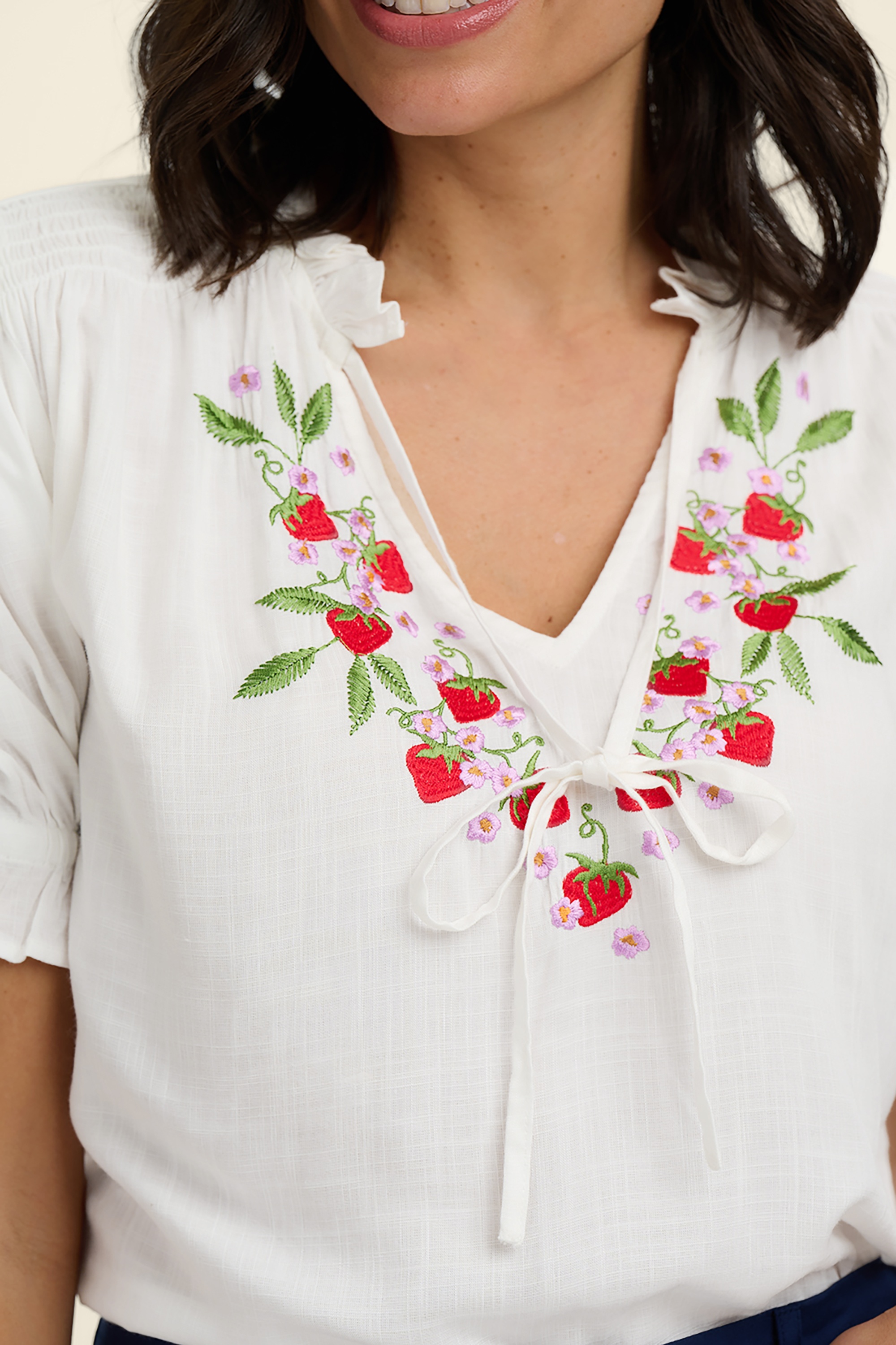Sugarhill Brighton - Angelique Wild Strawberry blouse in gebroken wit 3