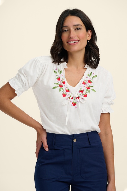 Sugarhill Brighton - Angelique Wild Strawberry blouse in gebroken wit
