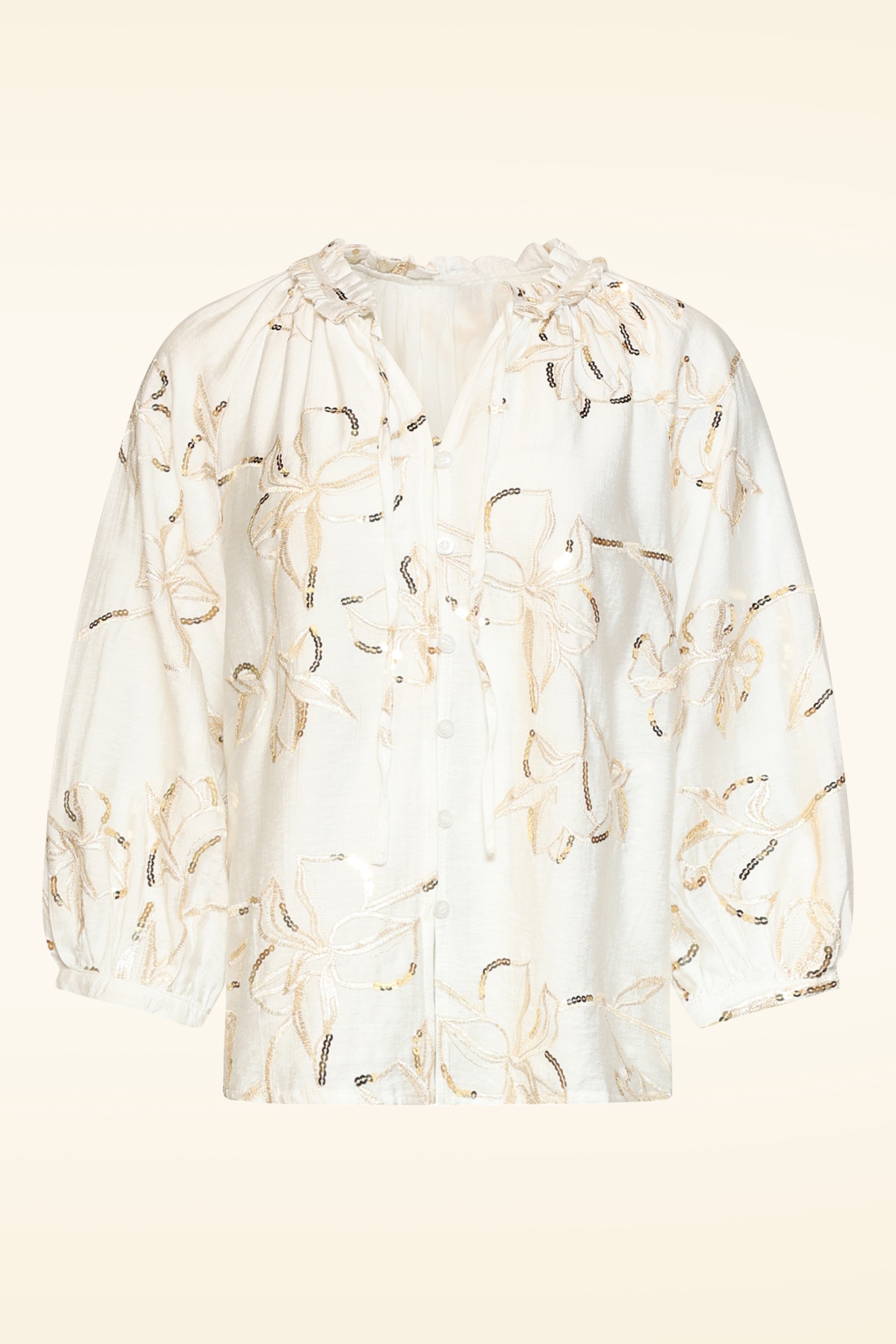 Smashed Lemon - Golden Sparkle Bloom geborduurde blouse in gebroken wit 2