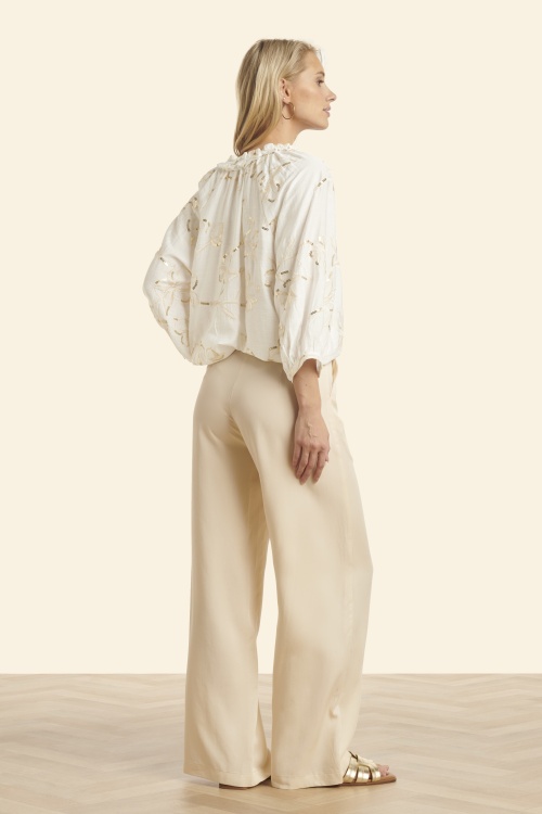 Smashed Lemon - Golden Sparkle Bloom geborduurde blouse in gebroken wit 3