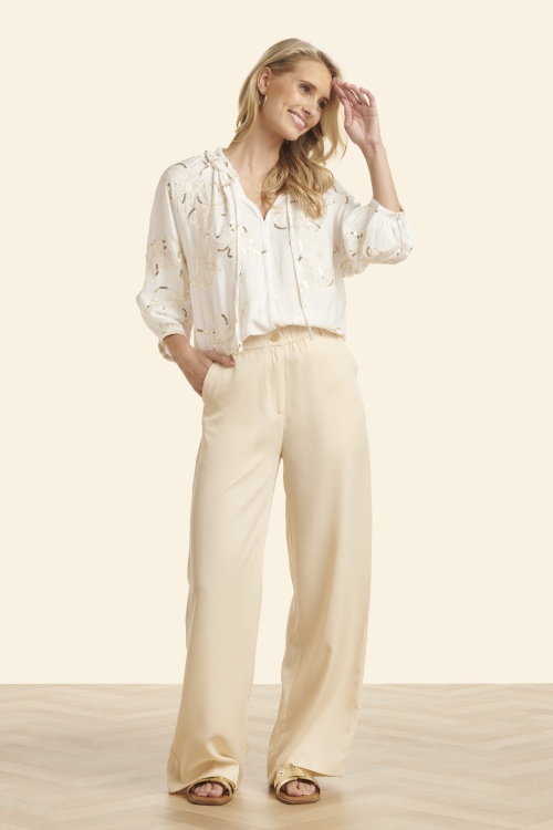 Smashed Lemon - Golden Sparkle Bloom geborduurde blouse in gebroken wit