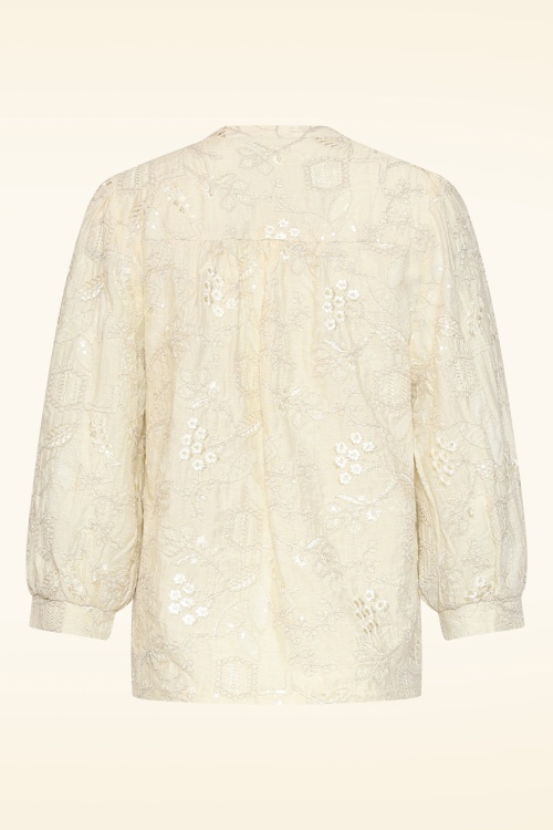 Smashed Lemon - Sequin Bloom geborduurde blouse in crème  4