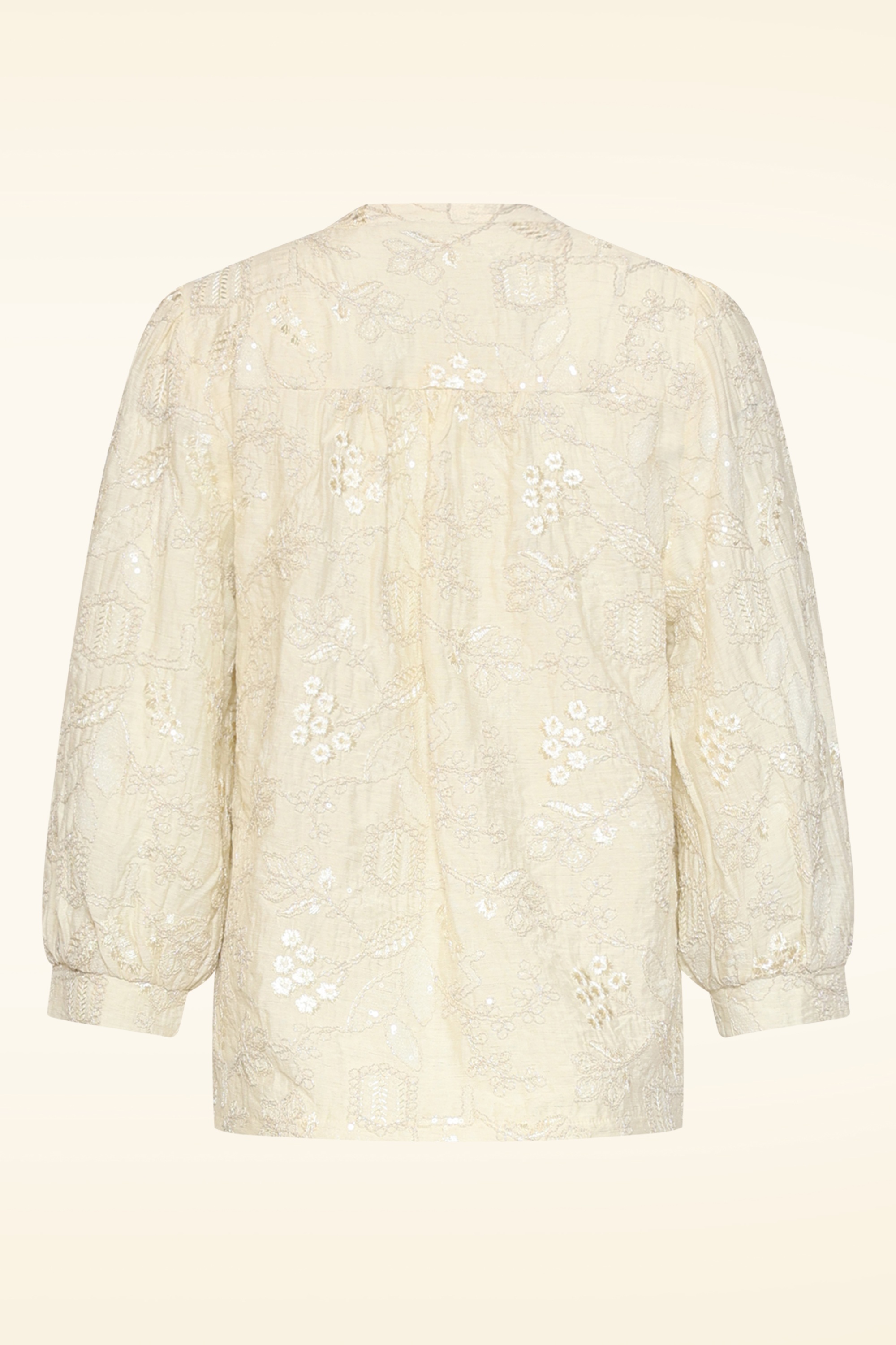 Smashed Lemon - Sequin Bloom geborduurde blouse in crème  4