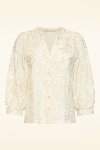 Smashed Lemon - Sequin Bloom geborduurde blouse in crème 
