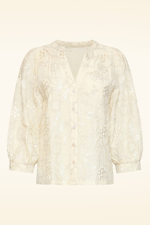 Smashed Lemon - Sequin Bloom geborduurde blouse in crème 