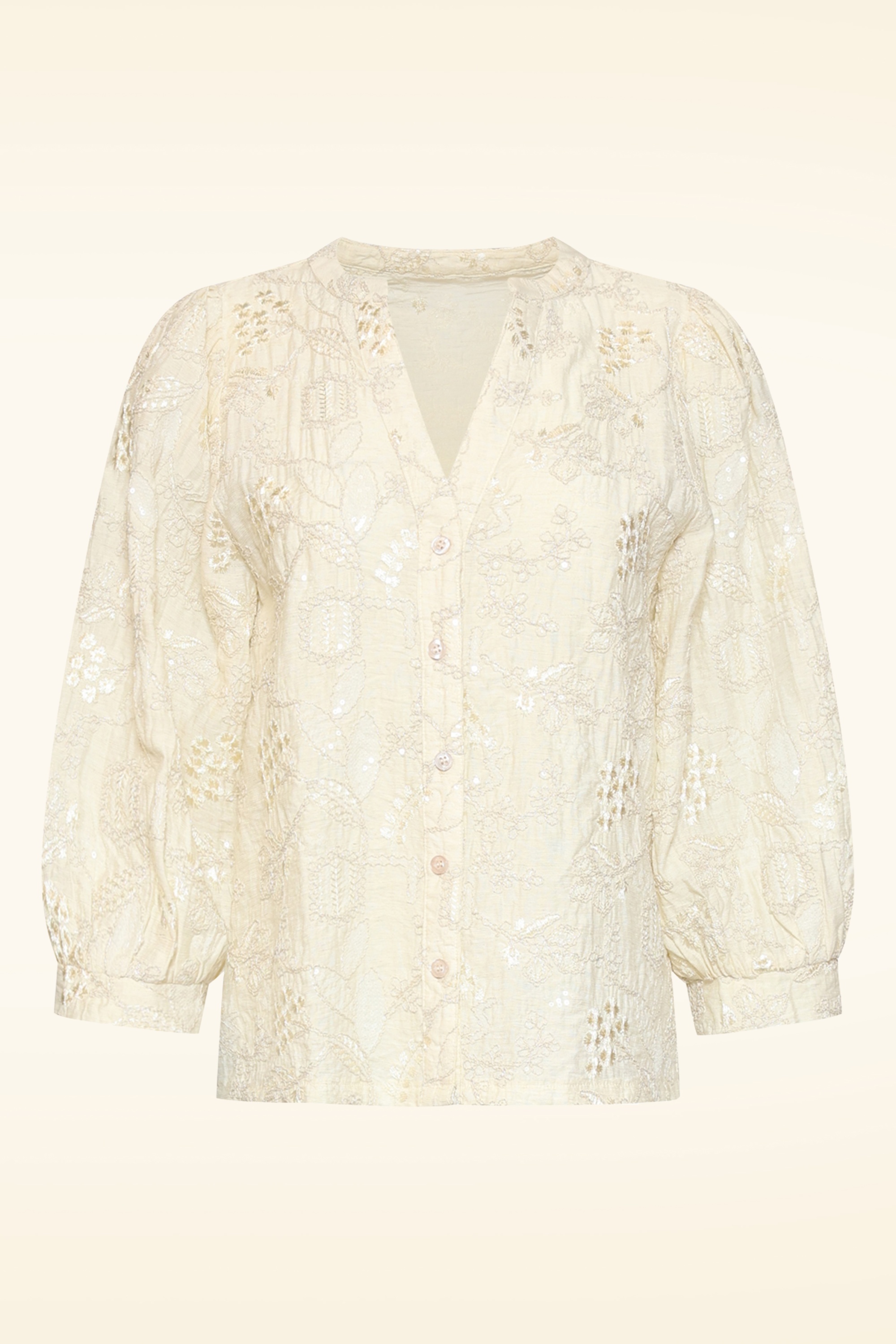 Smashed Lemon - Sequin Bloom geborduurde blouse in crème 