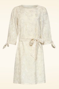 Smashed Lemon - Sequin Bloom geborduurde a-lijn jurk in crème 2
