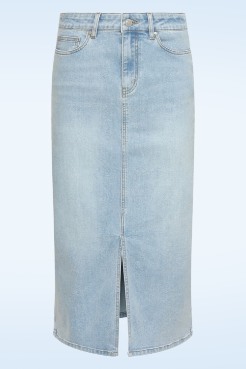 Smashed Lemon - The Cali Denim midi rok in lichtblauw