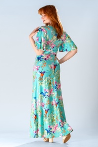 Vintage Chic for Topvintage - Topvintage exclusive ~ Clara floral kolibrie maxi jurk in turquoise 3