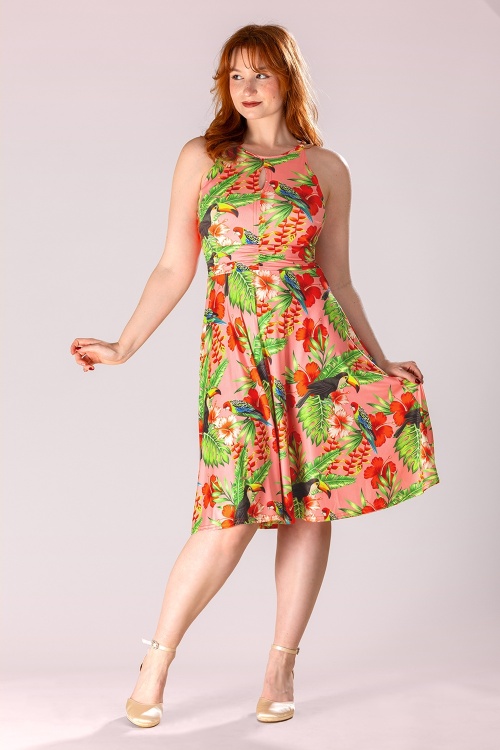 Vintage Chic for Topvintage - Topvintage exclusive ~ Exotic Bloom swing jurk in roze en multi