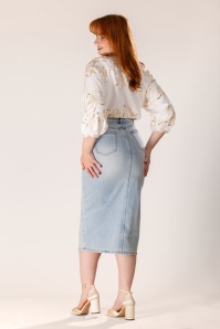 Smashed Lemon - The Cali Denim midi rok in lichtblauw 4
