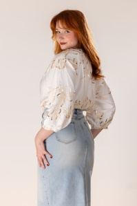Smashed Lemon - Golden Sparkle Bloom geborduurde blouse in gebroken wit 6