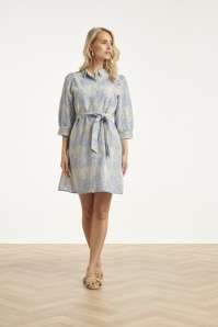 Smashed Lemon - Lina broderie anglaise jurk in lichtblauw en gebroken wit