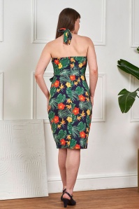 Banned Retro - Evie Tropical Summer sarong jurk in marineblauw en multi 2