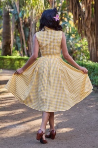 Miss Candyfloss - Sophia May gingham katoenen swing jurk in geel en wit 2