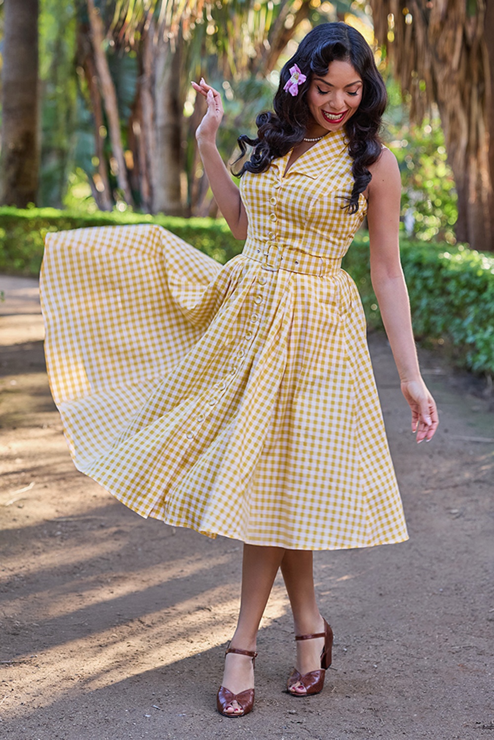 Miss Candyfloss - Sophia May gingham katoenen swing jurk in geel en wit