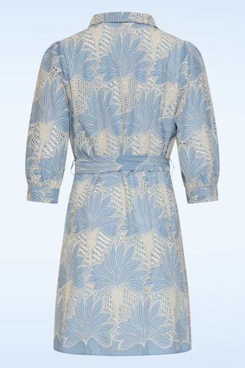 Smashed Lemon - Lina broderie anglaise jurk in lichtblauw en gebroken wit 4