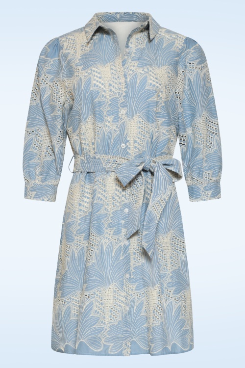 Smashed Lemon - Lina broderie anglaise jurk in lichtblauw en gebroken wit 2