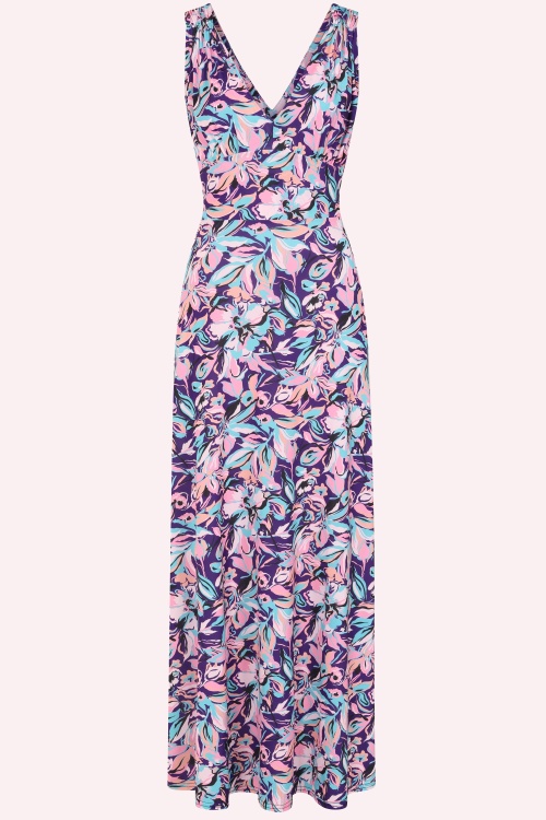 Vintage Chic for Topvintage - Topvintage exclusive ~ Deveny Floral maxi jurk in paars en roze
