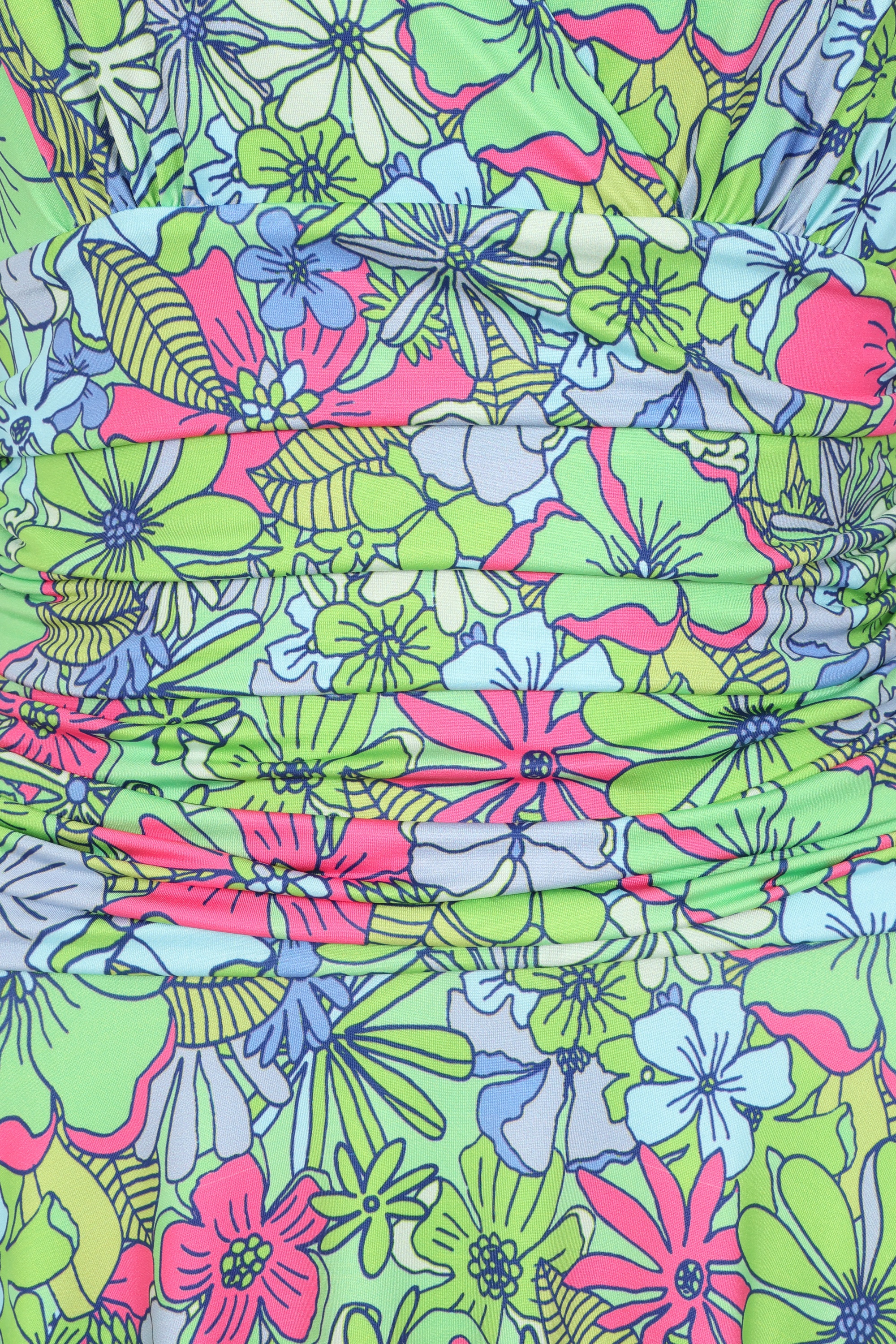 Vintage Chic for Topvintage - Topvintage Exclusive ~ Grecian Floral jurk in groen en multi 2