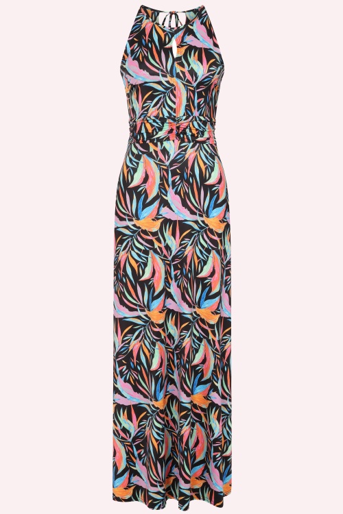Vintage Chic for Topvintage - Topvintage exclusive ~ Amara Tropica maxi jurk in zwart en multi