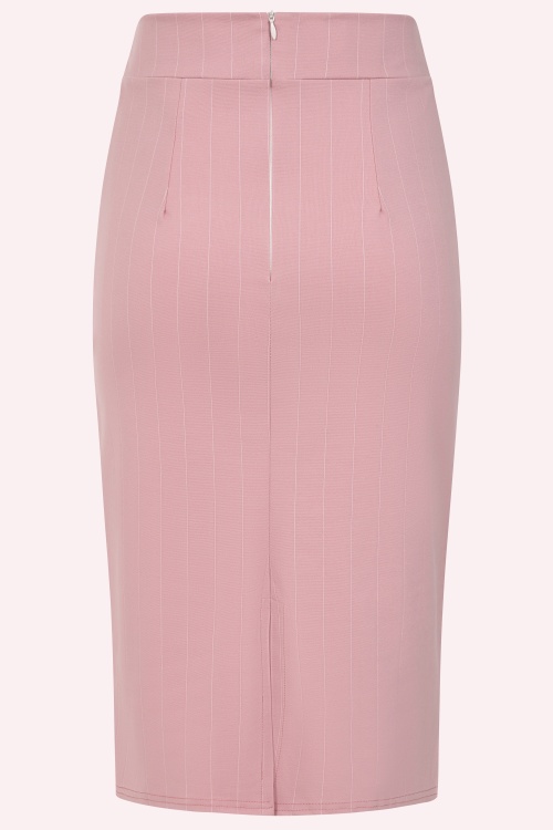 Vintage Chic for Topvintage - Topvintage exclusive ~ Loreen krijtstreep pencil rok in roze 3