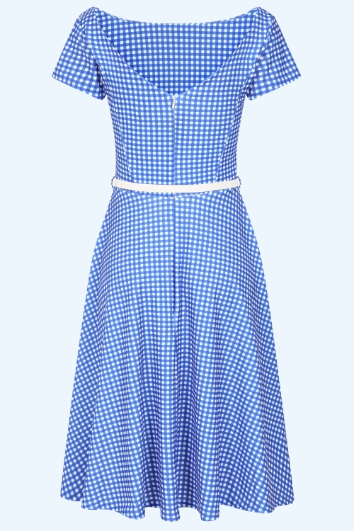 Vintage Chic for Topvintage - Topvintage exclusive ~ Julie gingham swing jurk in blauw en wit 3