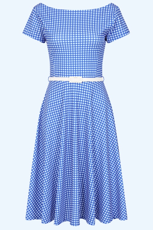 Vintage Chic for Topvintage - Topvintage exclusive ~ Julie gingham swing jurk in blauw en wit