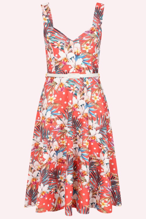 Vintage Chic for Topvintage - Topvintage Exclusive ~ Rita Tropical swing jurk in koraal