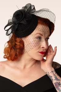 Banned Retro - Royal Bloom fascinator in zwart