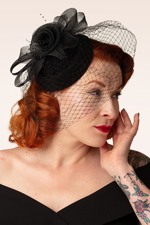 Banned Retro - Royal Bloom fascinator in zwart