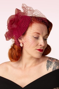 Banned Retro - Royal Bloom fascinator in framboosrood