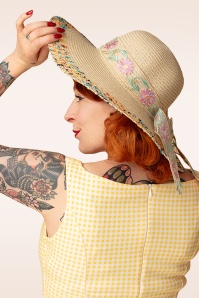 Banned Retro - Pastel Meadow zonnehoed in lichtbeige en multi