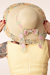 Banned Retro - Pastel Meadow zonnehoed in lichtbeige en multi 2