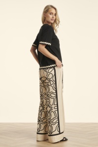 Smashed Lemon - Avery Graphic pantalon met wijde pijpen in zand en zwart 3