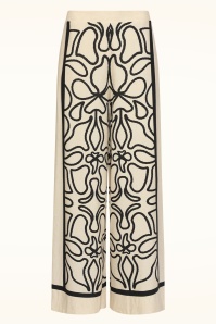 Smashed Lemon - Avery Graphic pantalon met wijde pijpen in zand en zwart