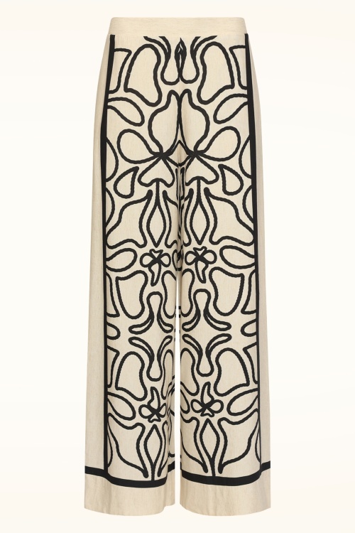 Smashed Lemon - Avery Graphic pantalon met wijde pijpen in zand en zwart