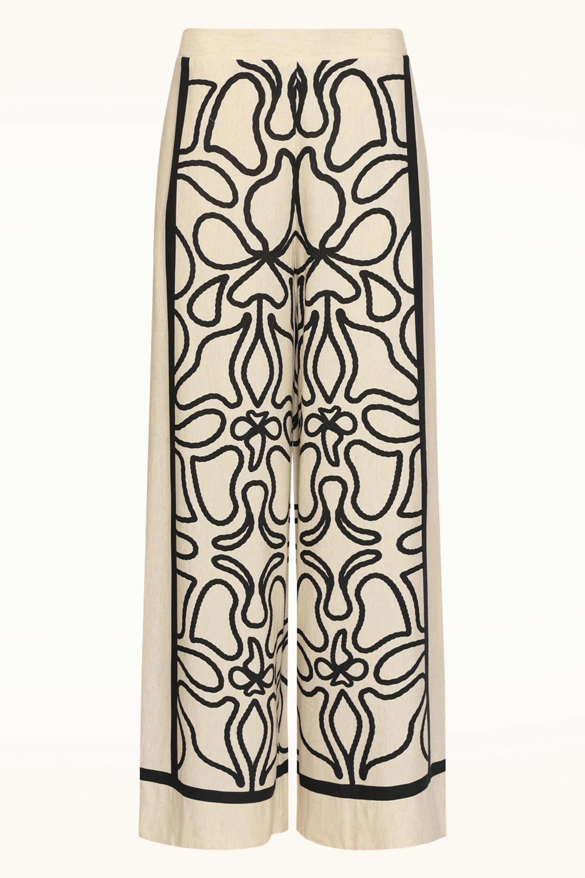 Smashed Lemon - Avery Graphic pantalon met wijde pijpen in zand en zwart