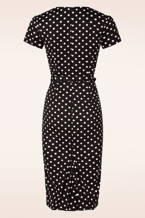 Rock-a-Booty - Topvintage exclusive ~ Fleur polkadot pencil jurk in zwart en wit 6