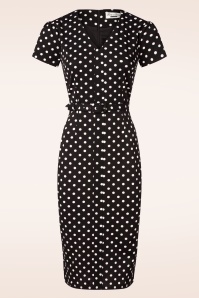 Rock-a-Booty - Topvintage exclusive ~ Fleur polkadot pencil jurk in zwart en wit 2