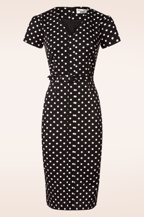 Rock-a-Booty - Topvintage exclusive ~ Fleur polkadot pencil jurk in zwart en wit 2