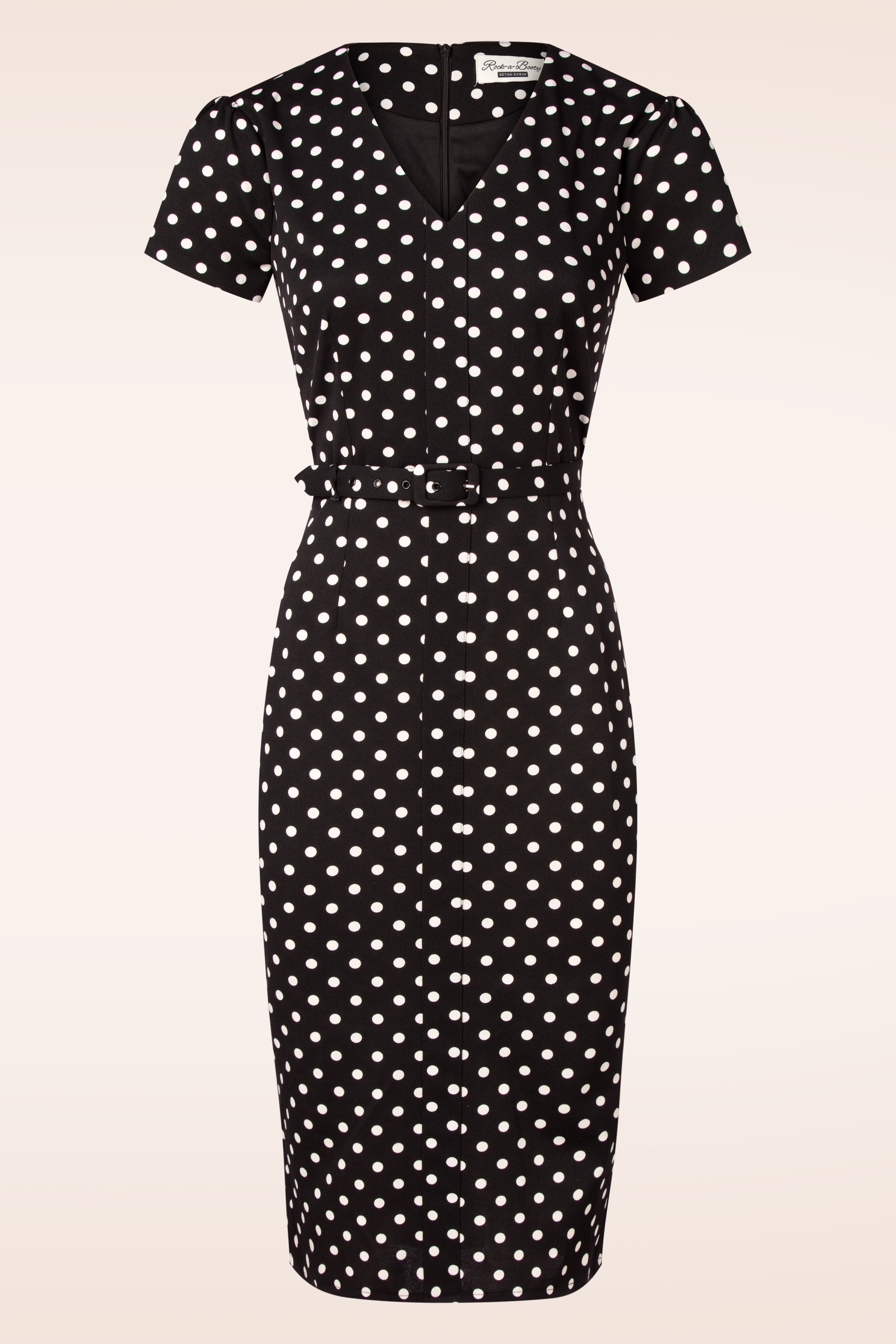 Rock-a-Booty - Topvintage exclusive ~ Fleur polkadot pencil jurk in zwart en wit 2