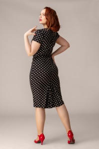 Rock-a-Booty - Topvintage exclusive ~ Fleur polkadot pencil jurk in zwart en wit 4