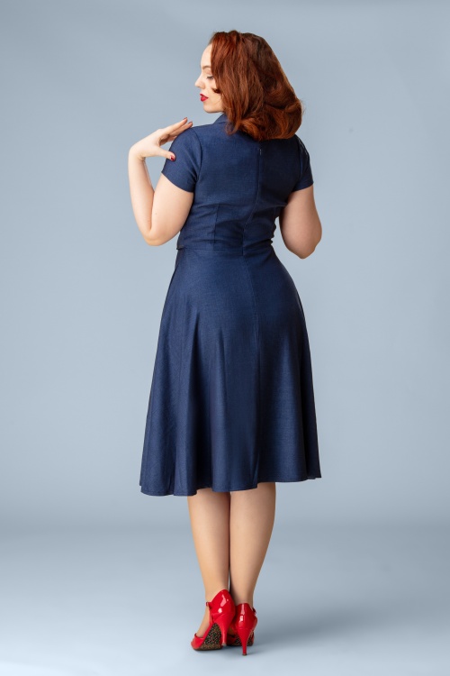 Rock-a-Booty - Topvintage exclusive ~ Emma swing jurk in blauw 4
